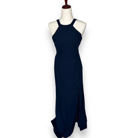 NEW Nordstrom Navy Blue Column Gown Size 0 Minimalist Quiet Luxury Prom Formal - Picture 3 of 11